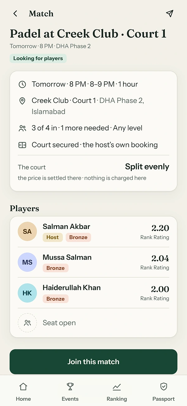 The Padelistan app: A match